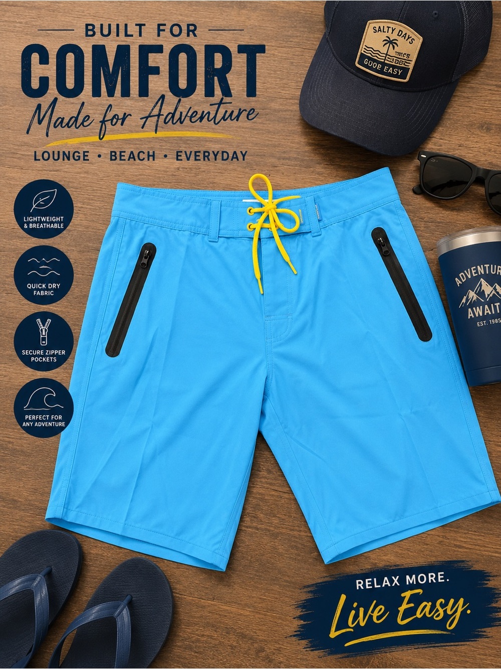 Banana Republic Bright Aqua Swim Board Shorts with Yellow Drawstring